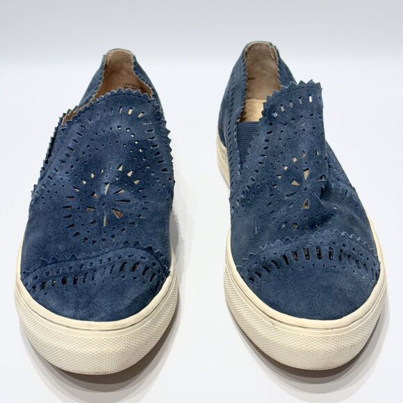 Seychelles Blue Suede Laser Cut Native Print Slip On Sneaker Women’s Size 9.5 - Picture 6 of 15